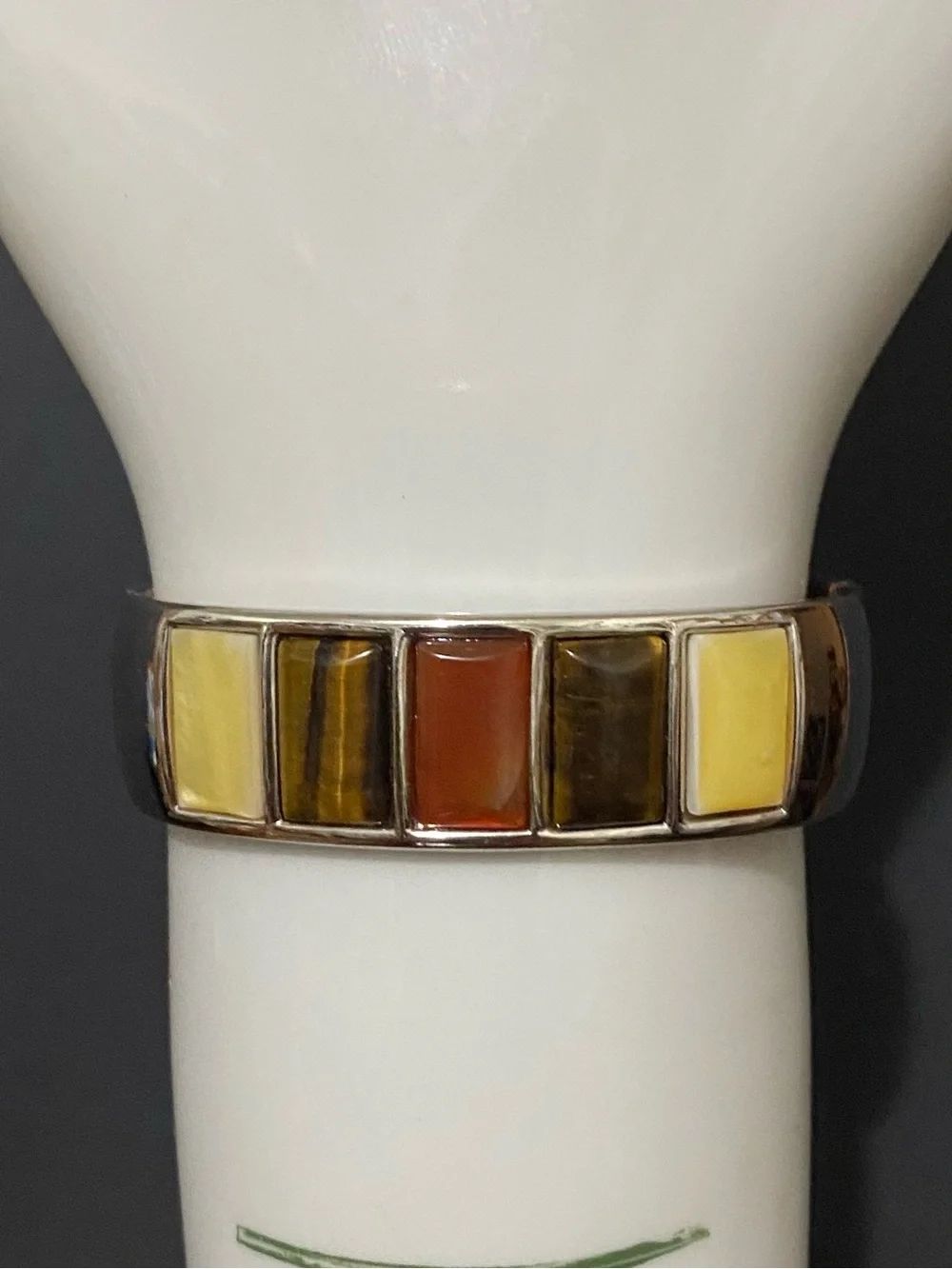 Multicolor Inlay marbled Stone Cuff Clamp Bracelet - Yellow and Browns